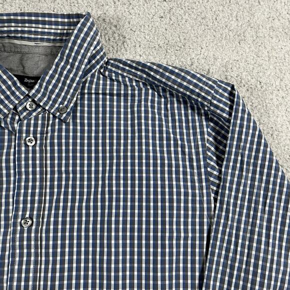 Ermenegildo Zegna Sport Shirt Men XL Blue Check Long Sleeve Button Down Slim Fit - Picture 7 of 16